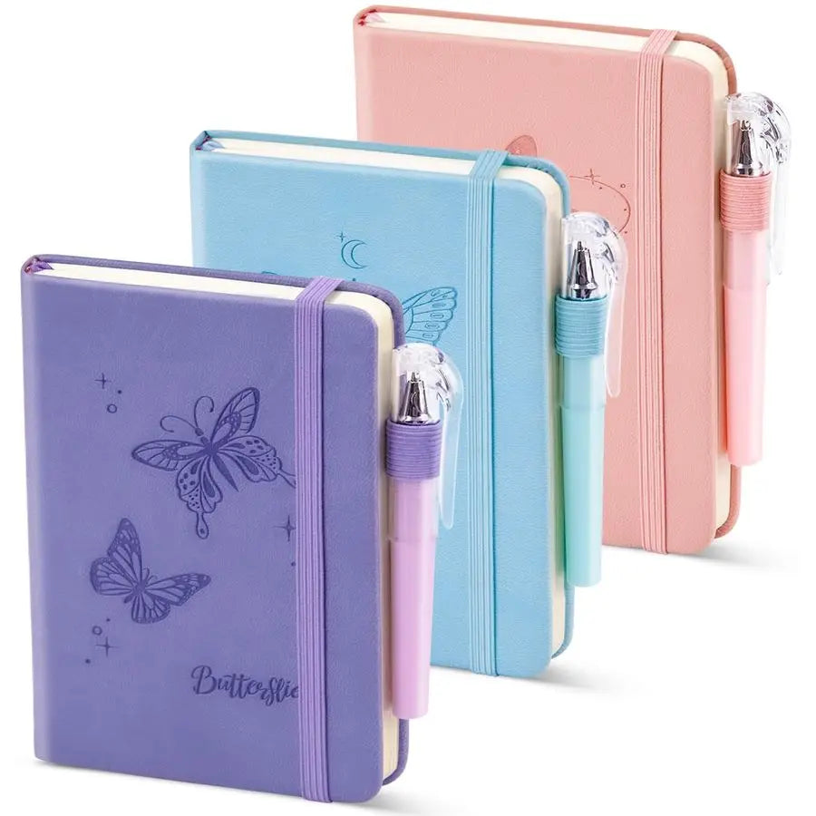 Notebook College Ruled, 3 Pack 3 color 3.7x5.7 in Pocket Notebook A6 Butterfly Journaling Notebooks Mini Hardcover Lined Note Pa