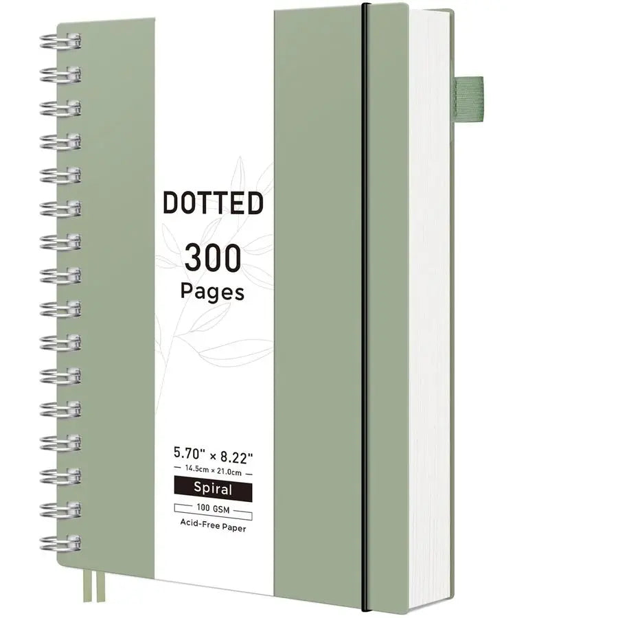 Bullet Dotted Journal Notebook, 300 Pages, A5 Medium Size 5.7 8.2, 100 GSM Thick Paper, Flexible Plastic Cover, Spiralbound, for